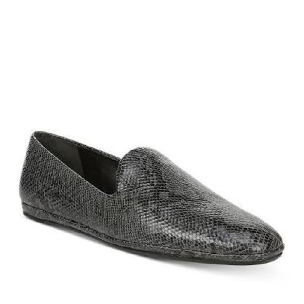 Vince Venetian Paz Faux Snakeskin Animal Black Slip On Loafers size 7
